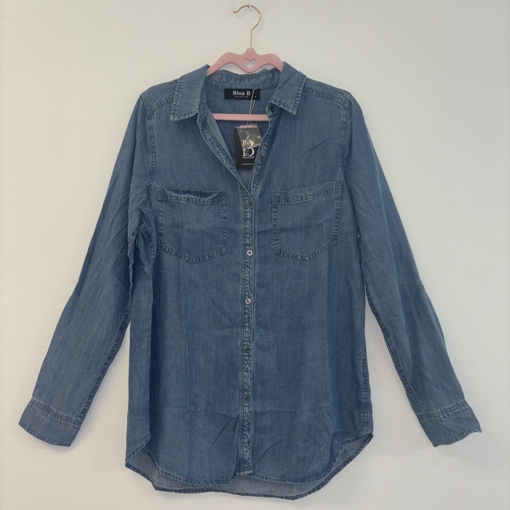 Blue B‎ Denim Jean Shirt Top Women's Sz Sm Western Light Country Glam Casual